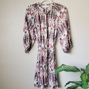 Apiece Apart Mini Hisa Linen Silk Puff Sleeve Belted Mini Dress In Bali Ikat 0